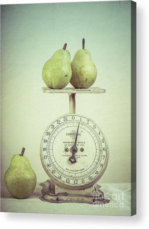 Food Acrylic Print featuring the photograph Pears and Kitchen Scale Still Life by Edward Fielding