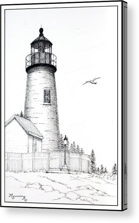 Lighthouse Acrylic Print featuring the drawing Pemaquid Point Lighthouse by Mariarosa Rockefeller
