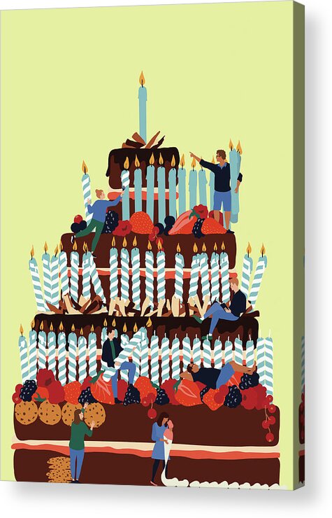 20-24 Years Acrylic Print featuring the photograph People Decorating Huge Birthday Cake by Ikon Images