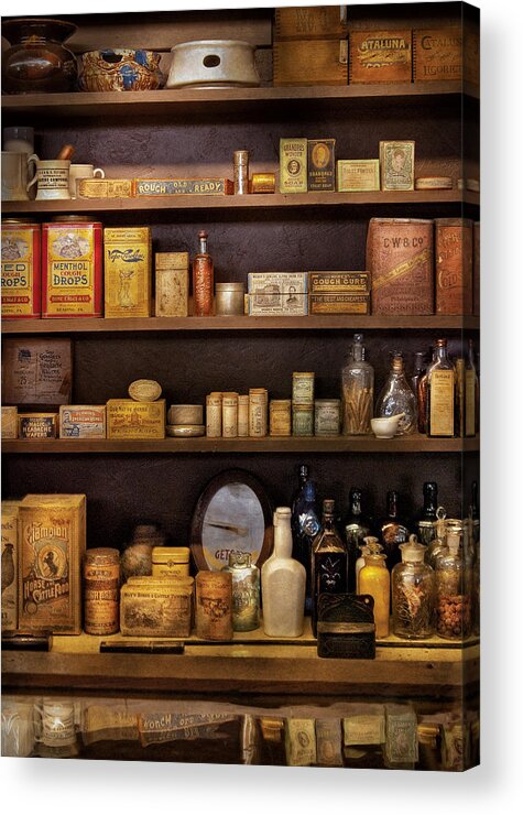 Pharmacy Acrylic Print featuring the photograph Pharmacy - Quick I need a miracle cure by Mike Savad