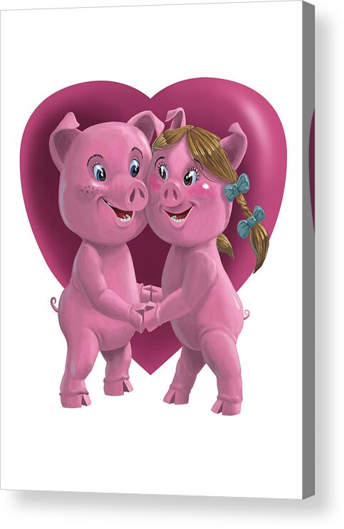Love Acrylic Print featuring the painting Pigs In Love by Martin Davey