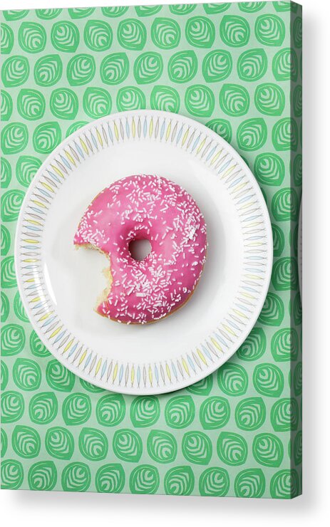 Unhealthy Eating Acrylic Print featuring the photograph Pink Donut by Muriel De Seze