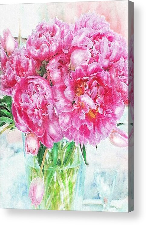Peony Acrylic Print featuring the digital art Pink Peonies by Jane Schnetlage