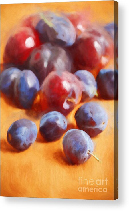 Food Acrylic Print featuring the painting Plums On Orange by HD Connelly