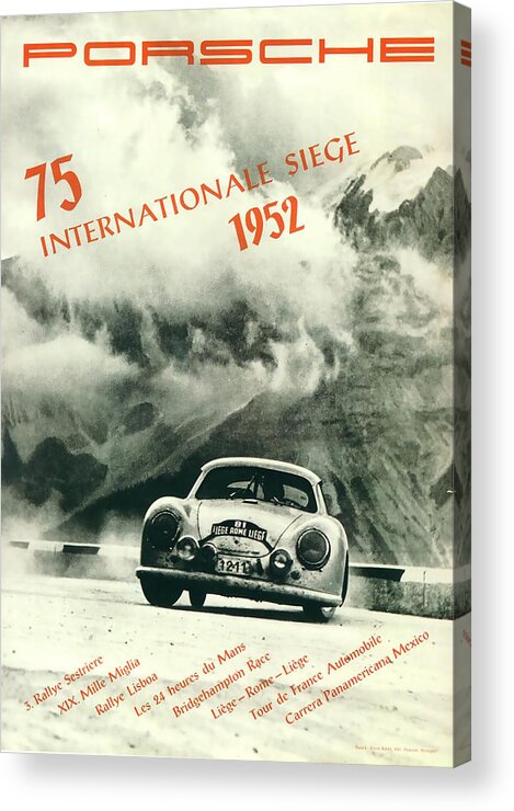 Porsche Acrylic Print featuring the digital art Porsche 1952 Internationale Siege Rally by Georgia Clare