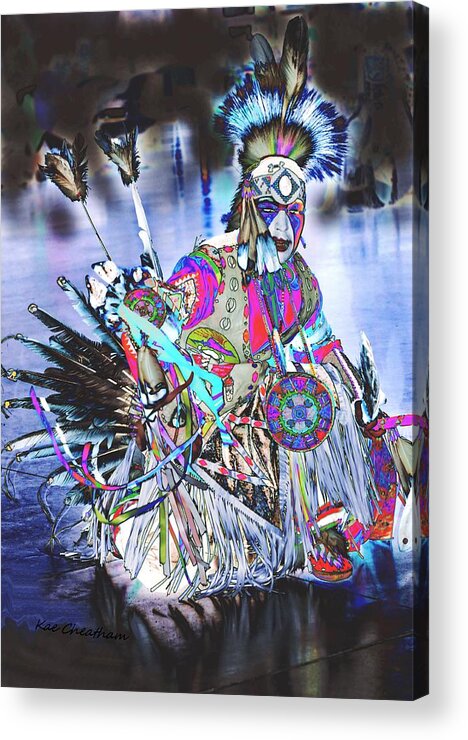 American Indian Acrylic Print featuring the photograph Powwow dancer in Warrior Regalia by Kae Cheatham