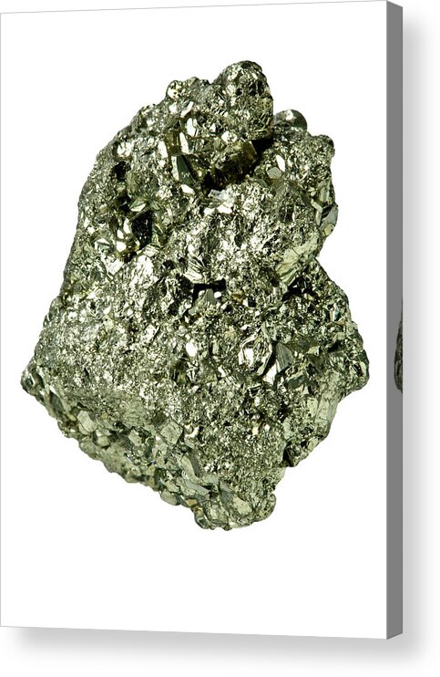 Mineral Acrylic Print featuring the photograph Pyrite Mineral Stone by Natural History Museum, London/science Photo Library