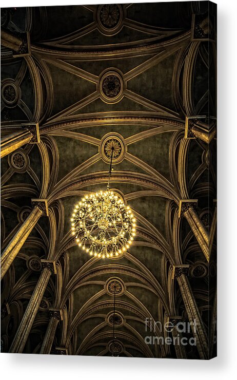 Hdr Acrylic Print featuring the photograph Quebec City Canada Ornate Grand Hall or Church Ceiling by Edward Fielding