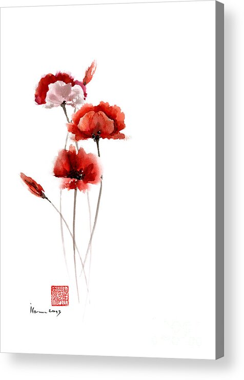 Red And Orange Poppies Painting Acrylic Print featuring the painting Red and orange poppies painting, Red Poppies Home Decor, Red Poppies Wall Decor, Red Poppies Art by Mariusz Szmerdt