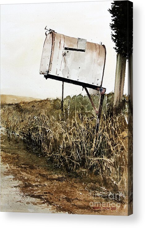 A Mailbox Sets Along A Country Road. Acrylic Print featuring the painting RFD by Monte Toon