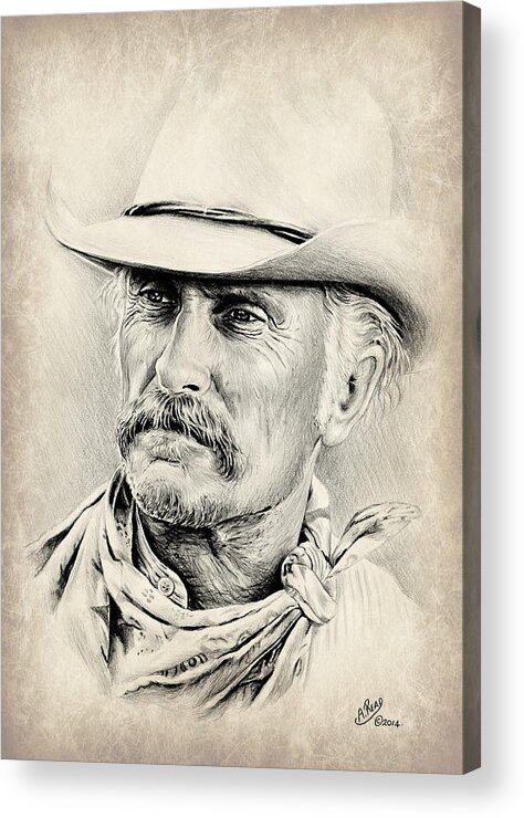 Robert Duvall Acrylic Print featuring the drawing Robert Duvall sepia scratch by Andrew Read