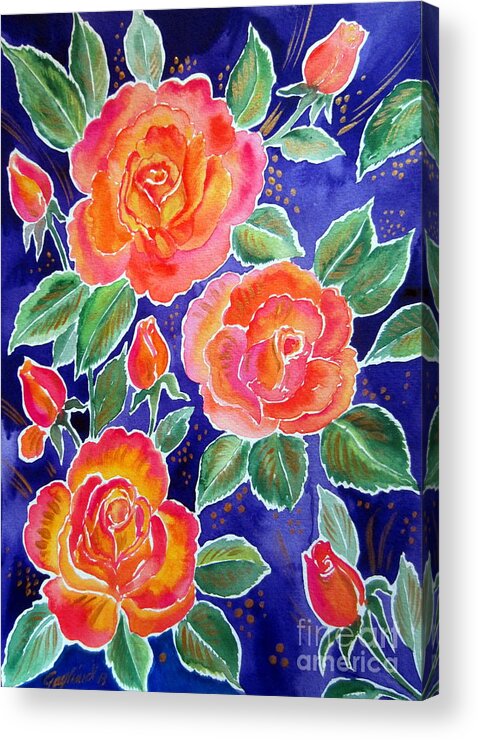 Rosa Acrylic Print featuring the painting Roses on blue by Roberto Gagliardi