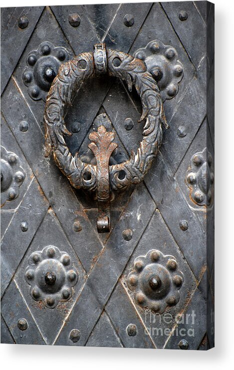 Metal Acrylic Print featuring the photograph Round metal doorknob by Jaroslaw Blaminsky