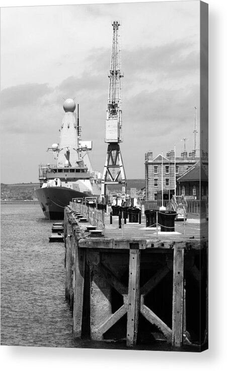 Royal Acrylic Print featuring the photograph Royal Navy Docks and HMS Defender by Hazy Apple