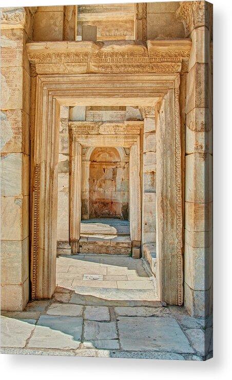 Arch Acrylic Print featuring the photograph Ruins Or Ancient Stone Corridor With by Aygulsarvarova