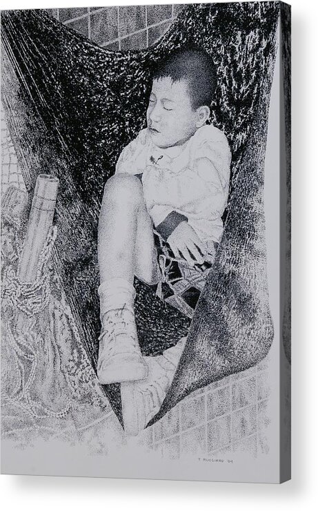 Tot Child Sleeping Boy Acrylic Print featuring the painting Safety Net by Tony Ruggiero