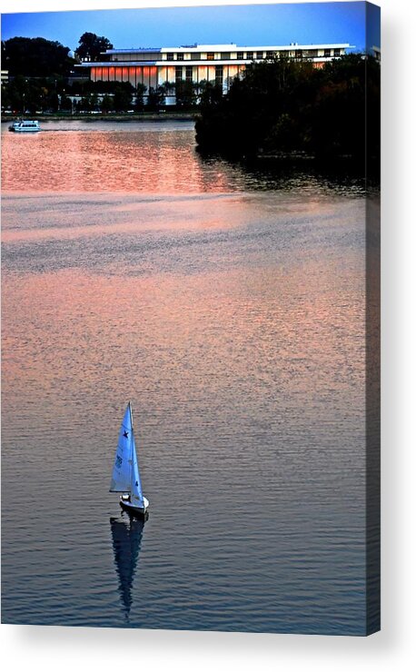 Sailboat Acrylic Print featuring the photograph Sailboat and Kennedy Center by Bill Jonscher