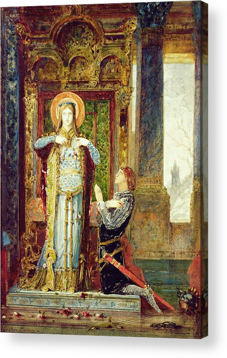 Gustave Moreau Acrylic Print featuring the drawing Saint Elisabeth of Hungary. The Miracle of the Roses by Gustave Moreau