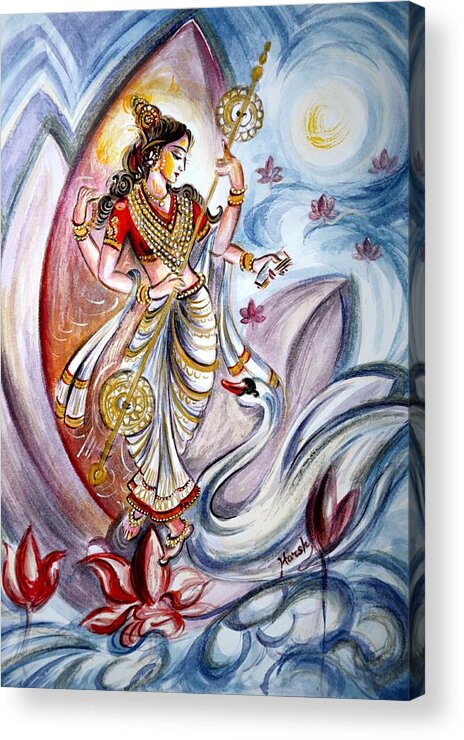 Saraswati Acrylic Print featuring the painting Saraswati by Harsh Malik