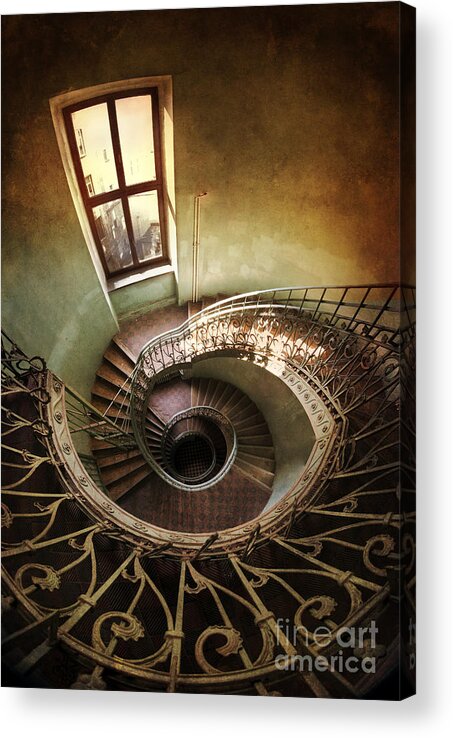 Handrail Acrylic Print featuring the photograph Spiral staircaise with a window by Jaroslaw Blaminsky