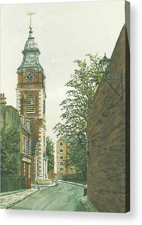 Scandrett Street Acrylic Print featuring the painting St Johns Church Wapping from Scandrett Street by Mackenzie Moulton