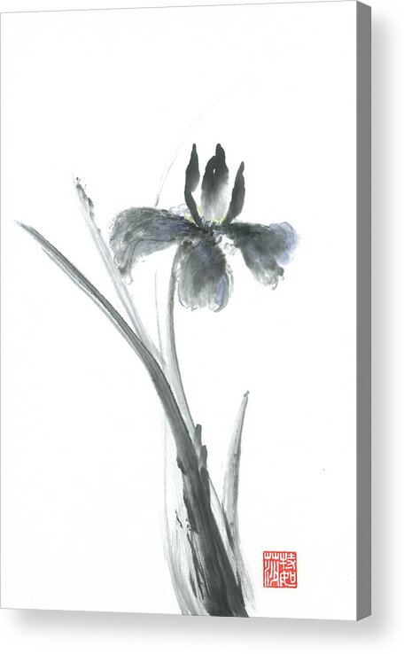 Asian Acrylic Print featuring the painting Sumi-e Iris by Terri Harris