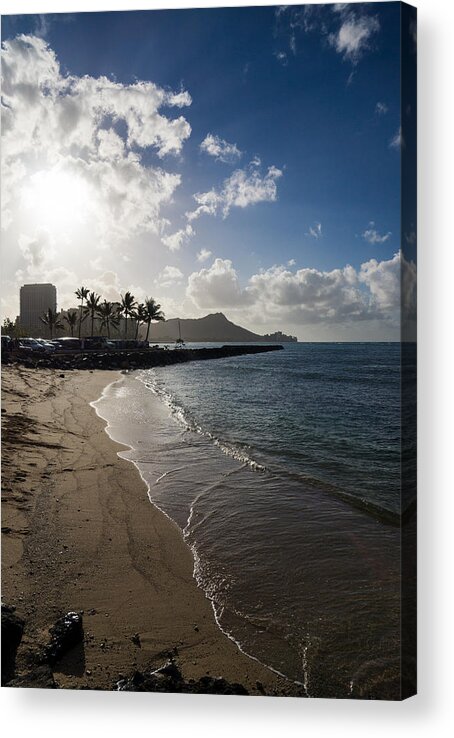 Waikiki Acrylic Print featuring the photograph Sun Sand and Waves - Waikiki Honolulu Hawaii by Georgia Mizuleva