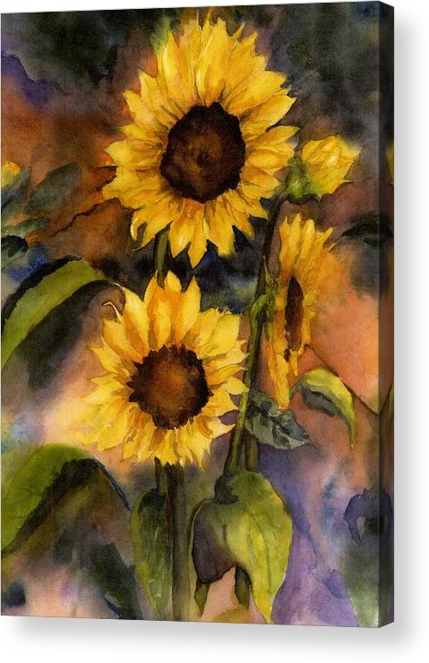 Sunflowers Acrylic Print featuring the painting Sunflowers for Cyndi by Maria Hunt