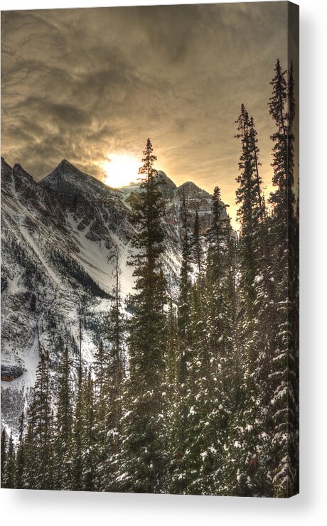 Canadian Rockies Acrylic Print featuring the photograph Sunrise over a Mountain Ridge by Phil And Karen Rispin