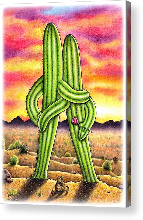 Cactus Art Acrylic Print featuring the painting Sunset Sweethearts by Cristophers Dream Artistry