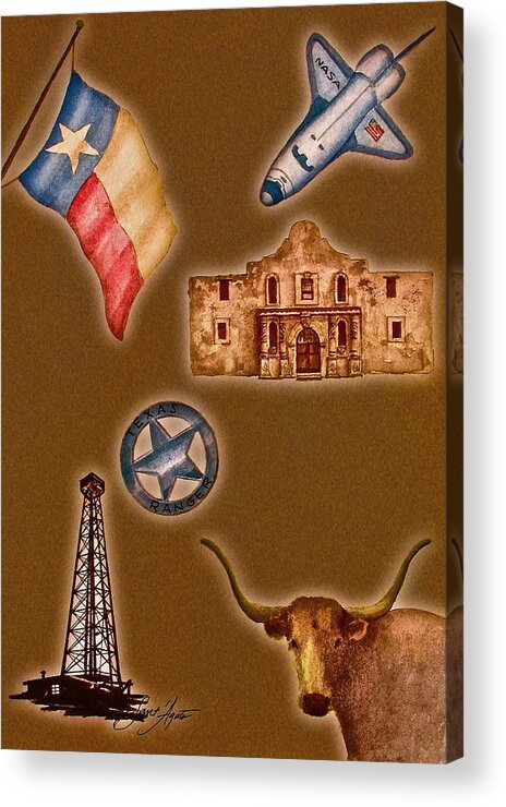 Texas Acrylic Print featuring the painting Texas Icons Poster by Sant'Agata by Frank SantAgata