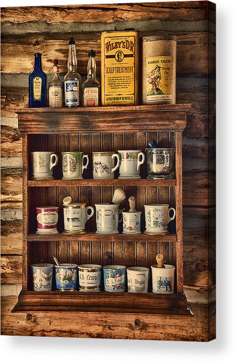 Barber Shelf Acrylic Print featuring the photograph The Barber's Shelf by Priscilla Burgers
