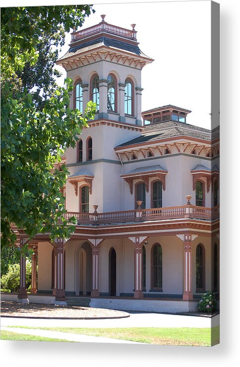 Bidwell Mansion Chico Ca Mansions Historic Houses California Parks Preserved Widows Peak Balcony Acrylic Print featuring the photograph The Bidwell Mansion by Holly Blunkall