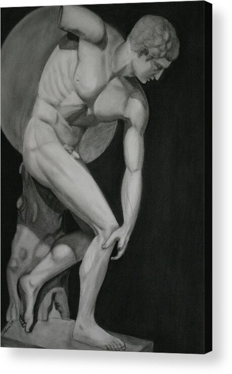Charcoal Acrylic Print featuring the painting The Discobolus by Cristina Lo