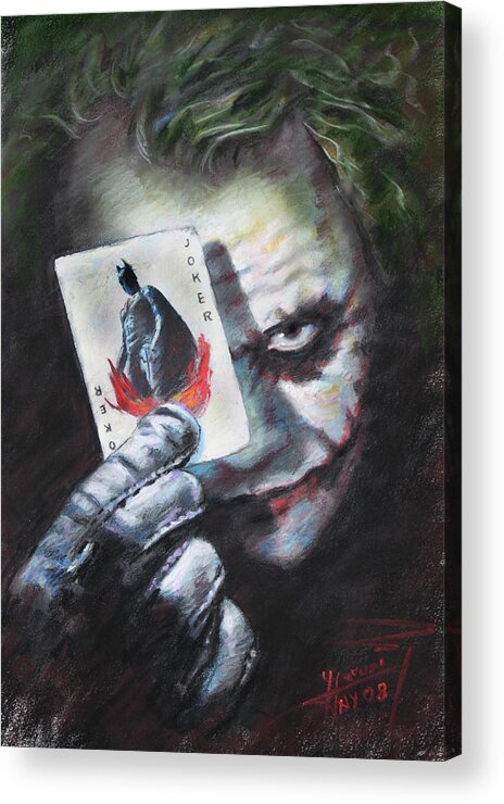 The Joker Heath Ledger Acrylic Print featuring the drawing The Joker Heath Ledger by Viola El