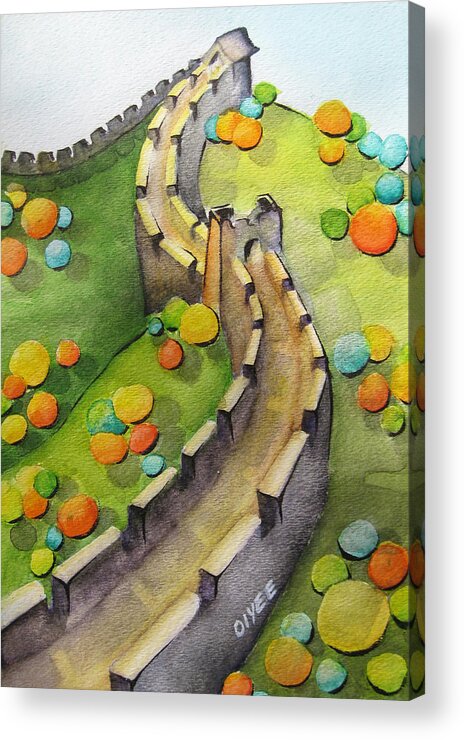 Greatwall Acrylic Print featuring the painting The Magical Great Wall by Oiyee At Oystudio