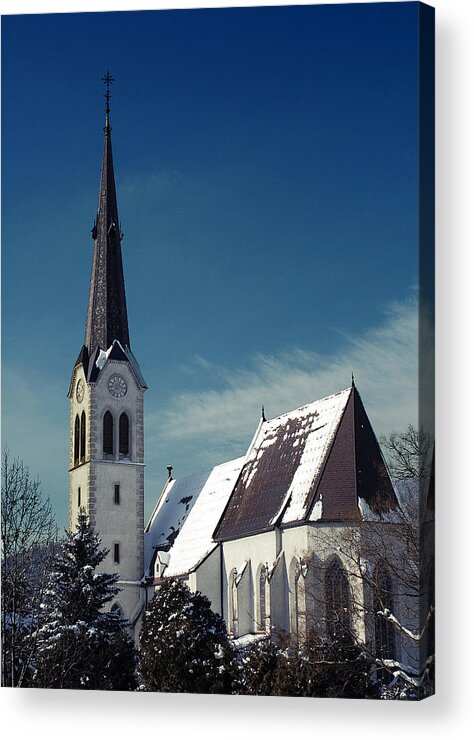 Europe Acrylic Print featuring the photograph The Snow And The Church by Antonio Castillo