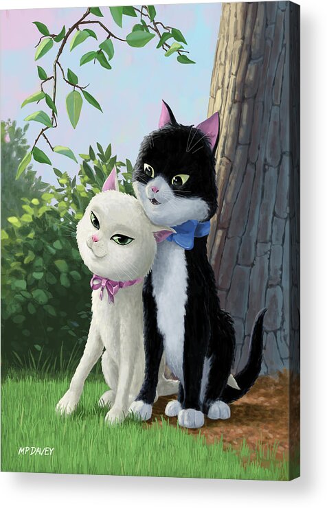 Cat Acrylic Print featuring the painting Two Romantic Cats In Love by Martin Davey