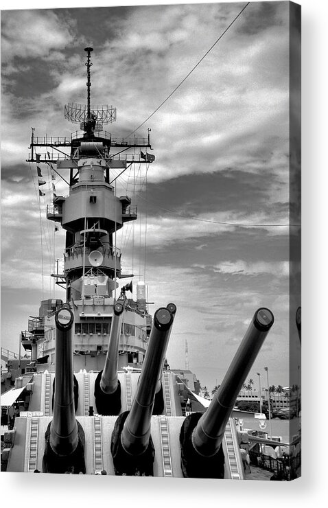 Uss Missouri Acrylic Print featuring the photograph USS Missouri Guns by Robert Meyers-Lussier