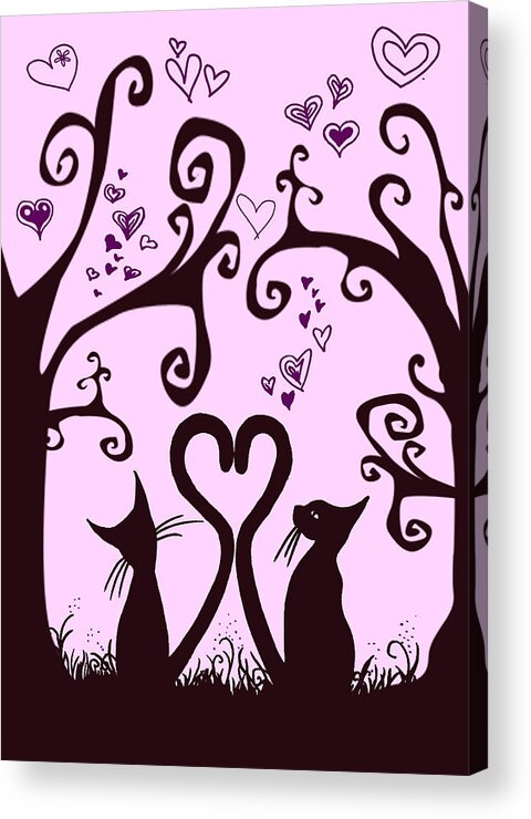 Valentine-cats Poser Acrylic Print featuring the painting Valentine Cats by MotionAge Designs
