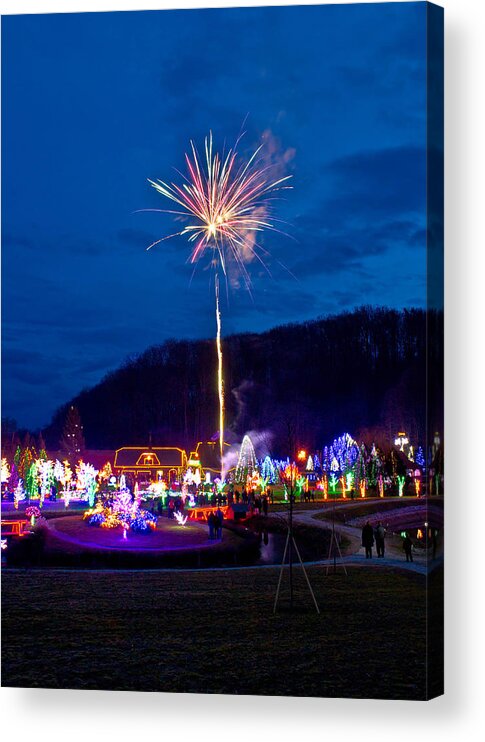 Christmas Acrylic Print featuring the photograph Village in Christmas lights fireworks by Brch Photography