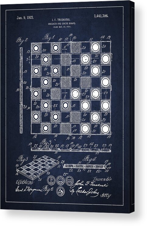 Chess Acrylic Print featuring the digital art Vintage Checker and Chess Board Drawing from 1921 by Aged Pixel