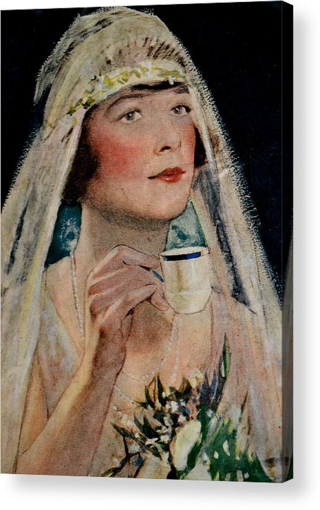 Vintage Acrylic Print featuring the photograph Vintage Woman With Tea by Deena Stoddard