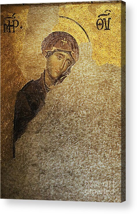 Christian Mosaic Acrylic Print featuring the photograph Virgin Mary-Detail of Deesis Mosaic Hagia Sophia-Day of Judgement by Urft Valley Art Matt J G Maassen-Pohlen
