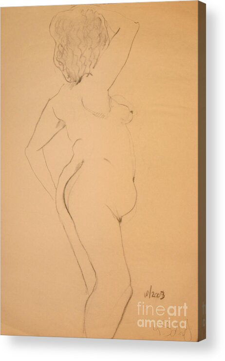 Nude Acrylic Print featuring the drawing Voluptuous Nude by Gabrielle Schertz