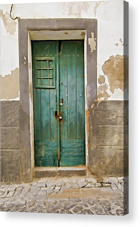 Canvas Acrylic Print featuring the photograph Weathered Green Door of Serpa by David Letts