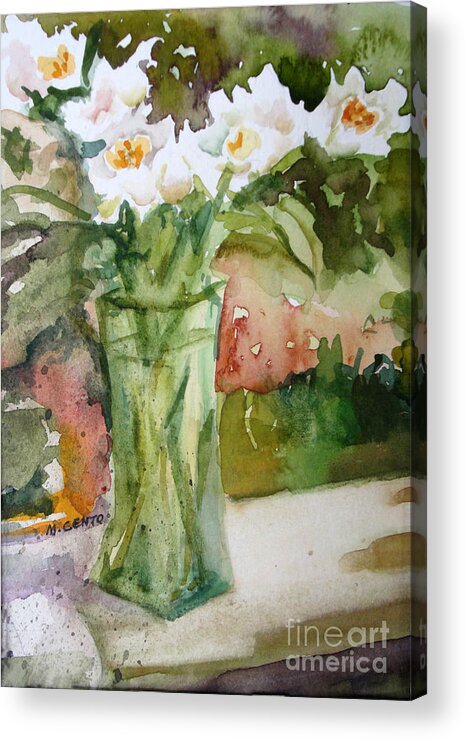 Floral Acrylic Print featuring the painting White Peonies 1 by Mafalda Cento