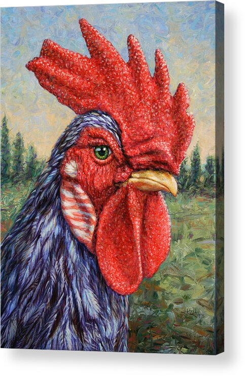 Rooster Acrylic Print featuring the painting Wild Blue Rooster by James W Johnson