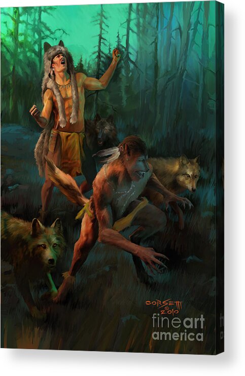 Wolf Acrylic Print featuring the painting Wolf Warriors change by Robert Corsetti
