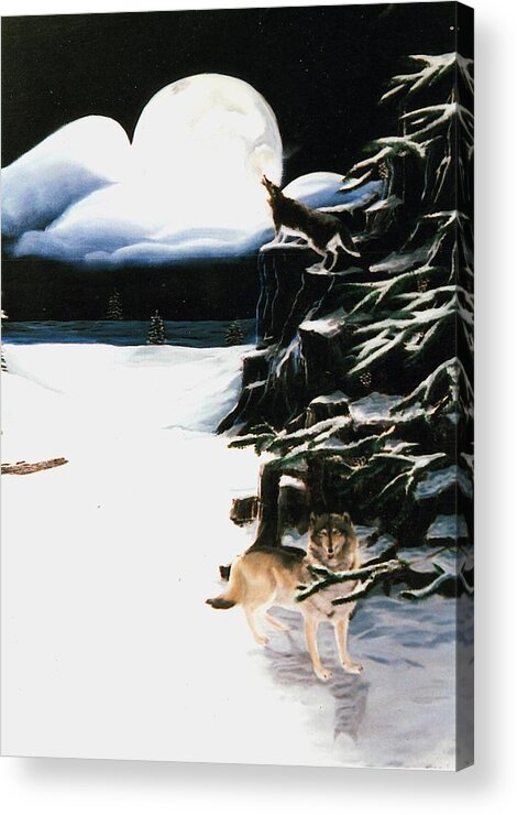 Paintings Acrylic Print featuring the painting Wolves in the Snow by Susan Roberts